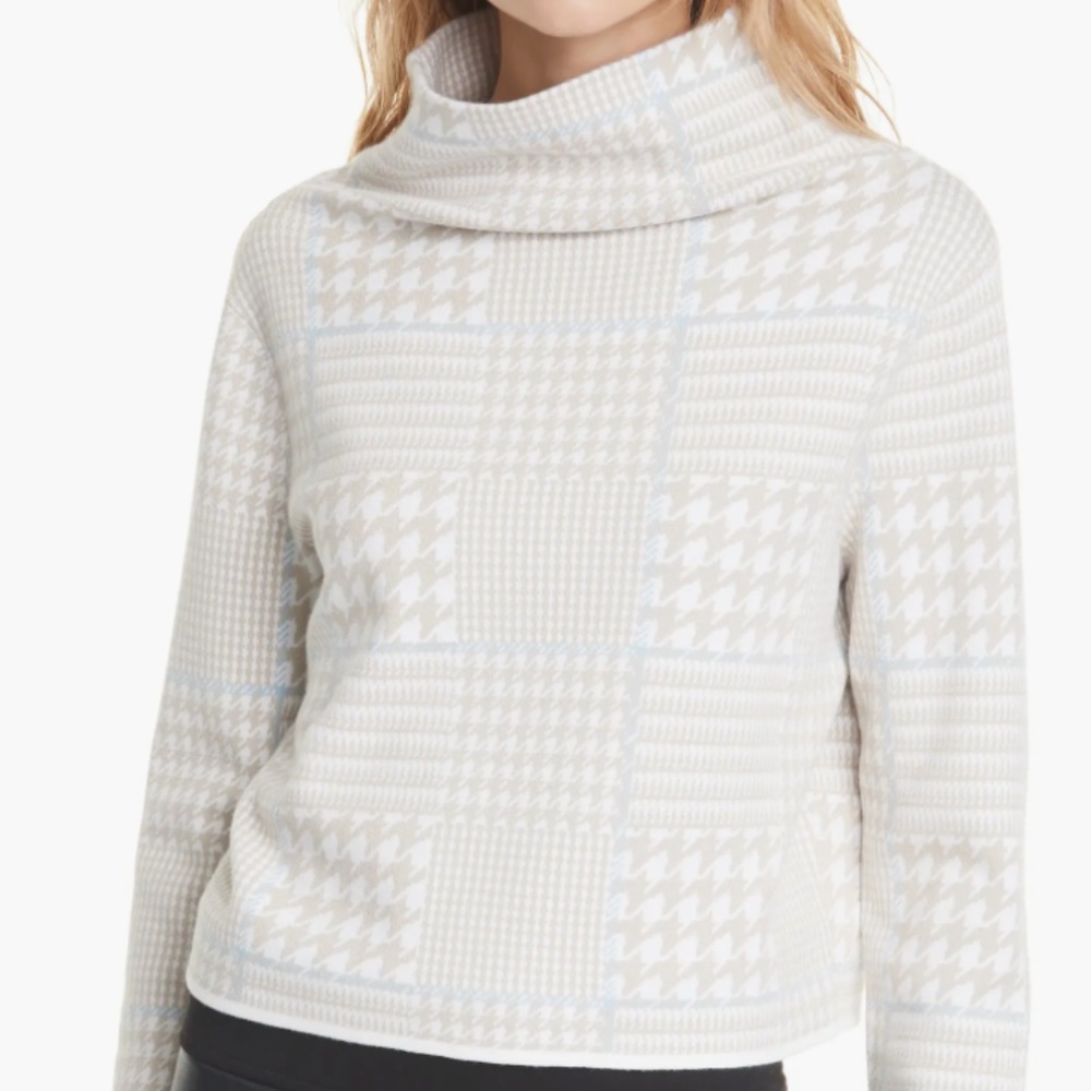 Club Monaco Malika Houndstooth Funnel Neck Sweater Size Small